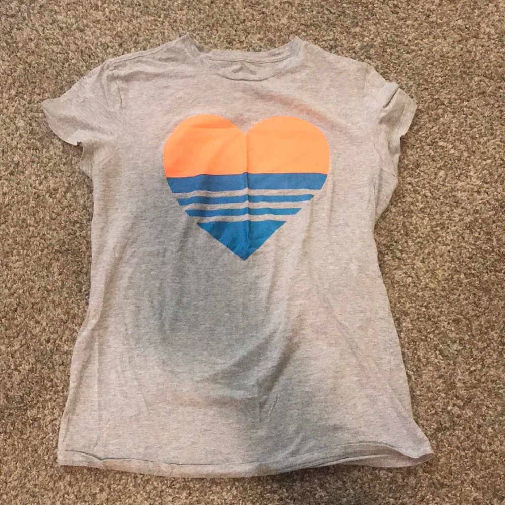 Adidas Go To Tee orange blue heart, size large.